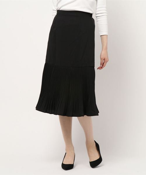 KOBE LETTUCE（コウベレタス）の「裾切り替えミモレ丈プリーツスカート（スカート・レディース・ブラック/オフホワイト/ブラック系その他・FREE）」の2枚目の写真