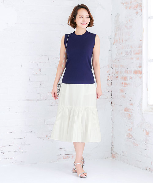 KOBE LETTUCE（コウベレタス）の「裾切り替えミモレ丈プリーツスカート（スカート・レディース・ブラック/オフホワイト/ブラック系その他・FREE）」の5枚目の写真