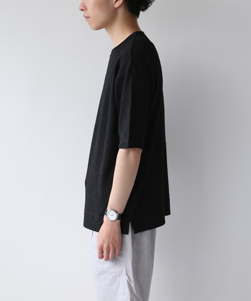 quadro(クオドロ)の「和紙×レーヨン天竺ドロップショルダークルーN.P/O(Tシャツ/カットソー・メンズ・ブラック/グレー/サンドベージュ・MEDIUM/LARGE)」の15枚目の写真