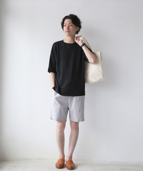 quadro(クオドロ)の「和紙×レーヨン天竺ドロップショルダークルーN.P/O(Tシャツ/カットソー・メンズ・ブラック/グレー/サンドベージュ・MEDIUM/LARGE)」の9枚目の写真
