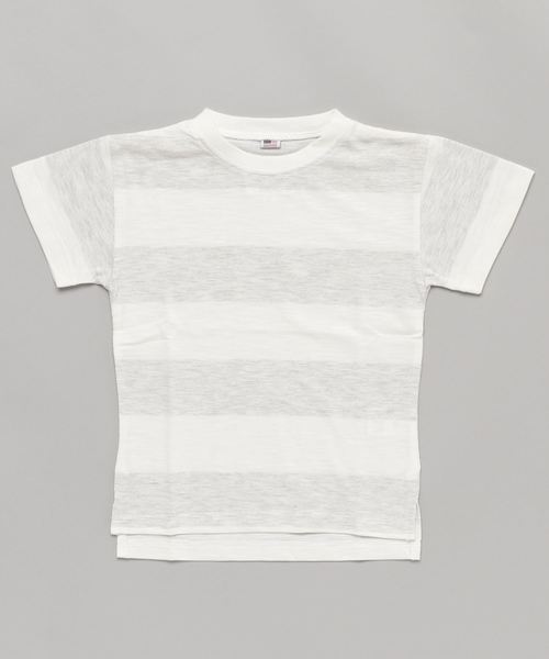 go slow caravan(ゴースローキャラバン)の「UNDERWRAPS / アンダーラップス 太ピッチボーダードロップショルダーTシャツ (M3)(Tシャツ/カットソー・キッズ・ナチュラル/ネイビー/ブラウン/ブルー・110/130/150/100/120/140)」の3枚目の写真