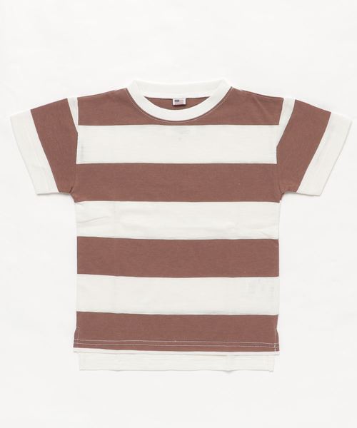 go slow caravan(ゴースローキャラバン)の「UNDERWRAPS / アンダーラップス 太ピッチボーダードロップショルダーTシャツ (M3)(Tシャツ/カットソー・キッズ・ナチュラル/ネイビー/ブラウン/ブルー・110/130/150/100/120/140)」の2枚目の写真