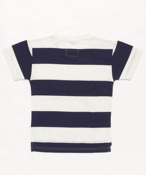 go slow caravan(ゴースローキャラバン)の「UNDERWRAPS / アンダーラップス 太ピッチボーダードロップショルダーTシャツ (M3)(Tシャツ/カットソー・キッズ・ナチュラル/ネイビー/ブラウン/ブルー・110/130/150/100/120/140)」の5枚目の写真