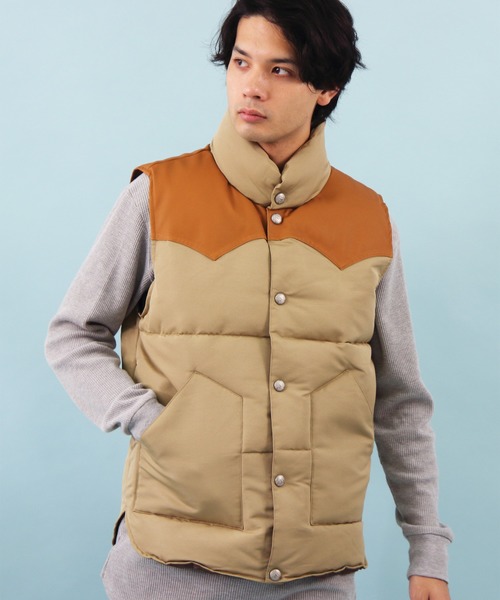 8(eight)(エイト)の「中綿 ベスト PUレザー 切替(ダウンベスト)」|ベージュ