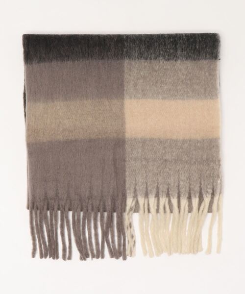 DouDou（ドゥドゥ）の「BIGフリンジチェックストール（ストール/ショール・レディース・ブラック/ベージュ/ライトベージュ/グレー・FREE）」の2枚目の写真