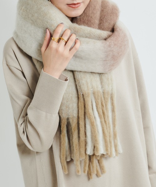 DouDou（ドゥドゥ）の「BIGフリンジチェックストール（ストール/ショール・レディース・ブラック/ベージュ/ライトベージュ/グレー・FREE）」の7枚目の写真