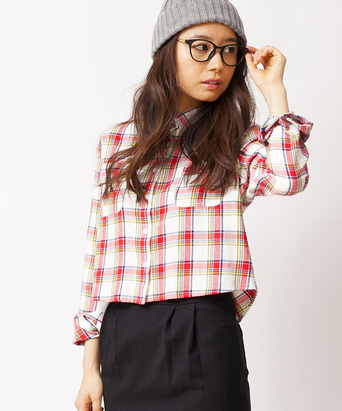 WEGO（ウィゴー）の「WEGO/ネルチェッククロップドシャツ（シャツ/ブラウス・レディース・ホワイト/ホワイト系その他/ブルー/ブルー系その他/レッド・FREE）」の2枚目の写真