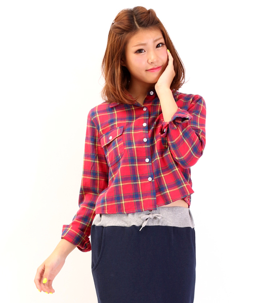 WEGO（ウィゴー）の「WEGO/ネルチェッククロップドシャツ（シャツ/ブラウス・レディース・ホワイト/ホワイト系その他/ブルー/ブルー系その他/レッド・FREE）」の12枚目の写真