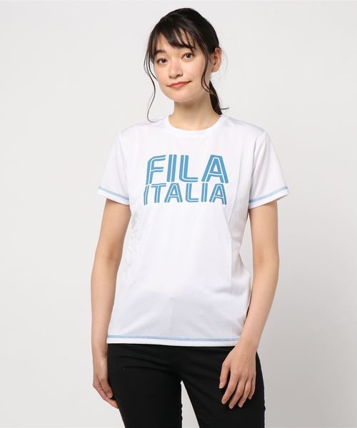 FILA(フィラ)の「【FILA/フィラ】ブランドロゴプリント カラーステッチ DRY 半袖Tシャツ(Tシャツ/カットソー・レディース・ホワイト/ブラック/ピンク/ブルー・M/L)」の1枚目の写真