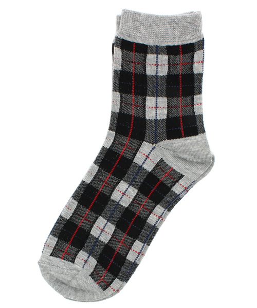 WEGO(ウィゴー)の「WEGO/チェックソックス(ソックス/靴下・レディース・ブラック/レッド・FREE)」の1枚目の写真