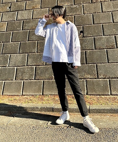 UP START（アップスタート）の「クレイジーストライプワイドシルエットビッグシャツ（シャツ/ブラウス・メンズ・ブラック/ベージュ/ブルー・MEDIUM/X-LARGE/LARGE）」の5枚目の写真