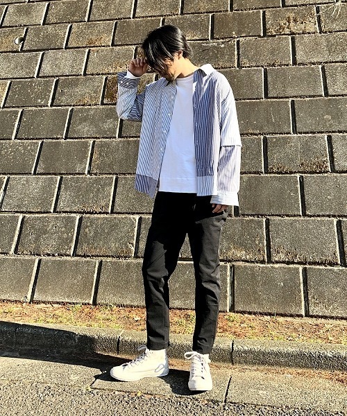 UP START（アップスタート）の「クレイジーストライプワイドシルエットビッグシャツ（シャツ/ブラウス・メンズ・ブラック/ベージュ/ブルー・MEDIUM/X-LARGE/LARGE）」の7枚目の写真