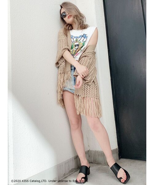 GYDA（ジェイダ）の「KISS タンクトップ（タンクトップ・レディース・チャコールグレー/オフホワイト・FREE）」の5枚目の写真