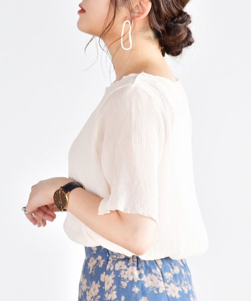 Ambre Neige(アンブルネージュ)の「キャミ付きシアープリーツブラウス/楊柳ブラウス/シアーブラウス/【WEB/EC限定商品】(シャツ/ブラウス・レディース・オフホワイト/グリーン・FREE)」の3枚目の写真