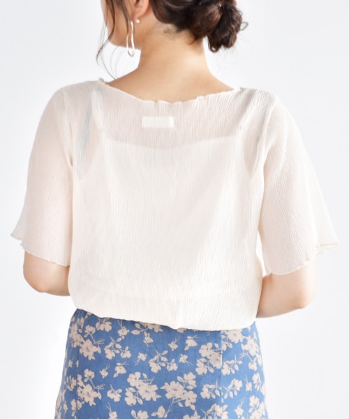 Ambre Neige(アンブルネージュ)の「キャミ付きシアープリーツブラウス/楊柳ブラウス/シアーブラウス/【WEB/EC限定商品】(シャツ/ブラウス・レディース・オフホワイト/グリーン・FREE)」の4枚目の写真