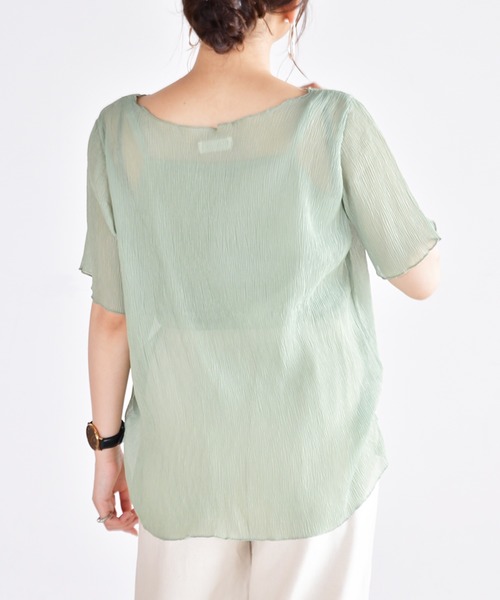 Ambre Neige(アンブルネージュ)の「キャミ付きシアープリーツブラウス/楊柳ブラウス/シアーブラウス/【WEB/EC限定商品】(シャツ/ブラウス・レディース・オフホワイト/グリーン・FREE)」の7枚目の写真