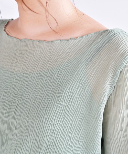 Ambre Neige(アンブルネージュ)の「キャミ付きシアープリーツブラウス/楊柳ブラウス/シアーブラウス/【WEB/EC限定商品】(シャツ/ブラウス・レディース・オフホワイト/グリーン・FREE)」の9枚目の写真