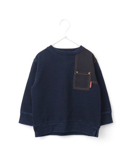 MAKE YOUR DAY(メイクユアデイ)の「異素材ポケット切替裏毛トレーナー■80~140cm(スウェット・キッズ・ネイビー/チャコールグレー/カーキ/キャメル・140/90/100/110/120/80/130)」の5枚目の写真