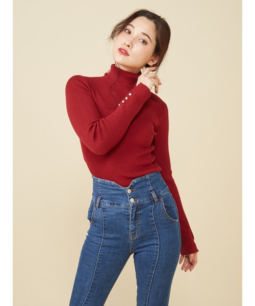 ROYAL PARTY(ロイヤルパーティー)の「【洗えるニット】ハイネックスリーブ釦ニットトップス(ニット/セーター・レディース・オフホワイト/キャメル/レッド/ブラック/ブラック系その他/グレー/ブラウン/イエロー/オレンジ/マルチ・FREE)」の8枚目の写真