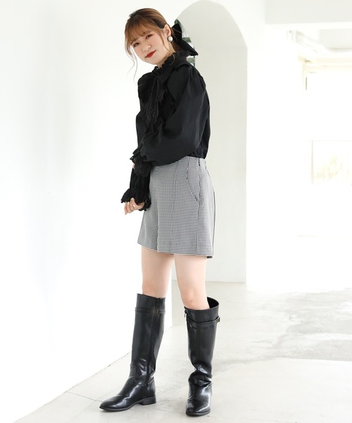 one after another NICE CLAUP（ワンアフターアナザーナイスクラップ）の「ハイウエストショートパンツ（その他パンツ・レディース・アイボリー/ブラック/チェック・FREE）」の4枚目の写真