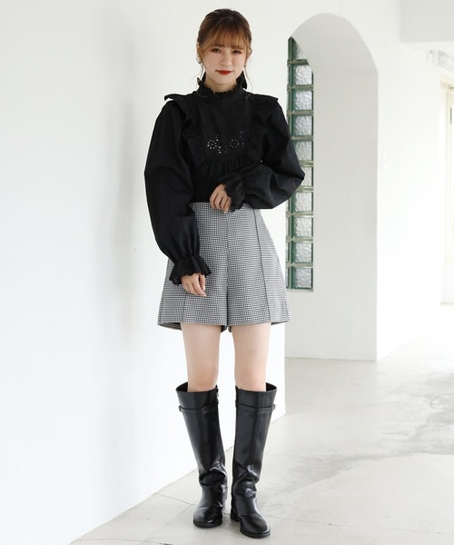 one after another NICE CLAUP（ワンアフターアナザーナイスクラップ）の「ハイウエストショートパンツ（その他パンツ・レディース・アイボリー/ブラック/チェック・FREE）」の7枚目の写真