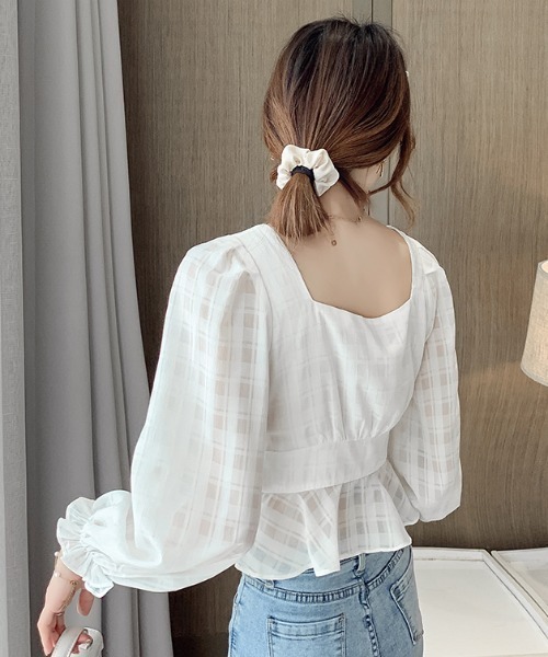 yuue' ( wear )（ユーイ）の「ホワイトチェック柄ブラウス（シャツ/ブラウス・レディース・ホワイト・FREE）」の6枚目の写真