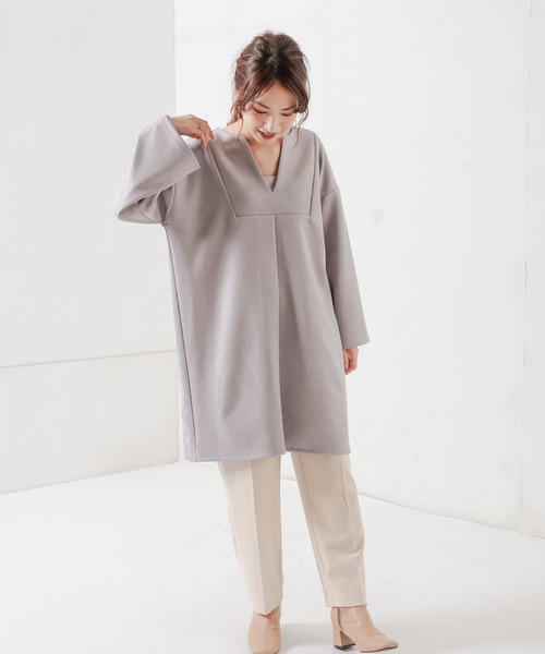 natural couture（ナチュラルクチュール）の「ポンチスエードキーネックチュニック（その他トップス・レディース・チャコールグレー/アイボリー/ラベンダー・FREE）」の10枚目の写真