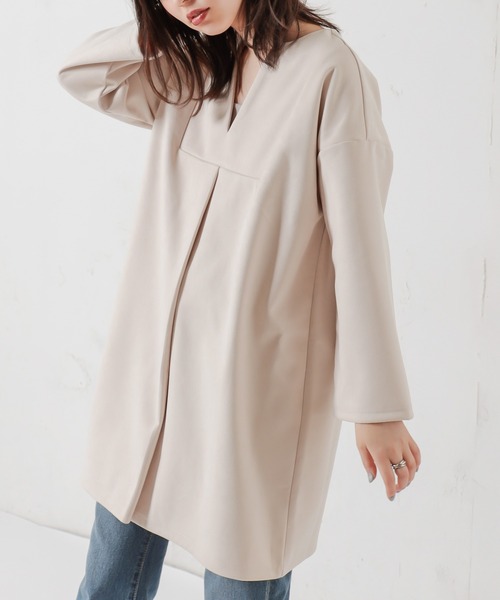 natural couture（ナチュラルクチュール）の「ポンチスエードキーネックチュニック（その他トップス・レディース・チャコールグレー/アイボリー/ラベンダー・FREE）」の6枚目の写真