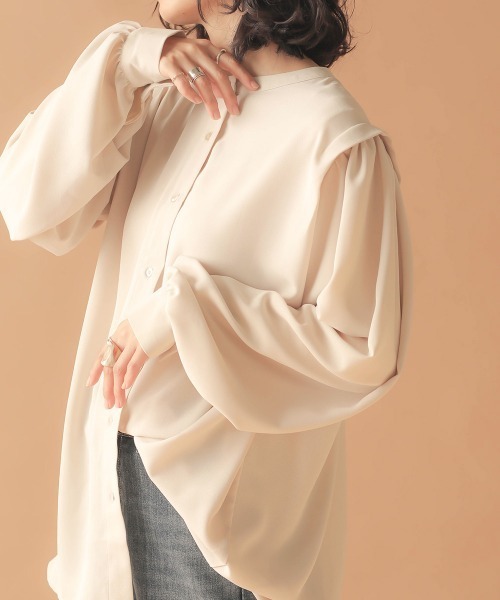 Bab(バブ)の「2wayショルダータックブラウス(シャツ/ブラウス・レディース・アイボリー/ミント/ブラック・38)」の6枚目の写真
