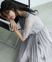 PourVous（プールヴー）の「ロング&七分袖フォーマルアシンメトリー大きいサイズ結婚式ワンピースドレスオケージョンドレスお呼ばれ 二次会 成人式（ドレス・レディース・グレー系）」