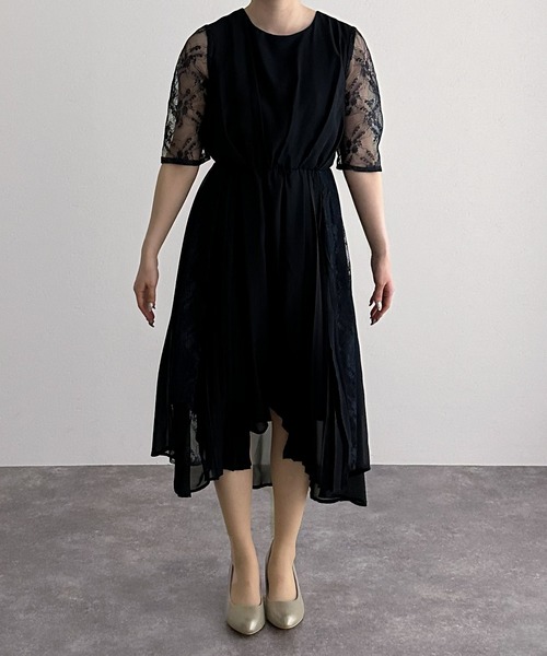 PourVous(プールヴー)の「ロング&七分袖フォーマルアシンメトリー大きいサイズ結婚式ワンピースドレスオケージョンドレスお呼ばれ 二次会 成人式 同窓会 謝恩会 20代 30代(ドレス・レディース・ブラック/グレイッシュベージュ/ネイビー/ブルーグレー/ピンク・L/M/S/XL/4L/3L)」の6枚目の写真