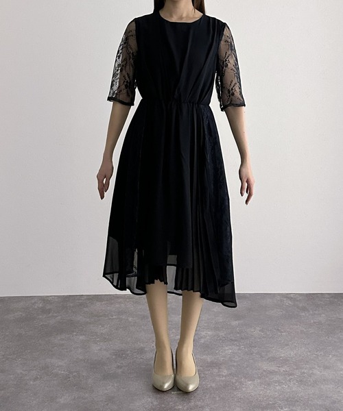 PourVous(プールヴー)の「ロング&七分袖フォーマルアシンメトリー大きいサイズ結婚式ワンピースドレスオケージョンドレスお呼ばれ 二次会 成人式 同窓会 謝恩会 20代 30代(ドレス・レディース・ブラック/グレイッシュベージュ/ネイビー/ブルーグレー/ピンク・L/M/S/XL/4L/3L)」の7枚目の写真