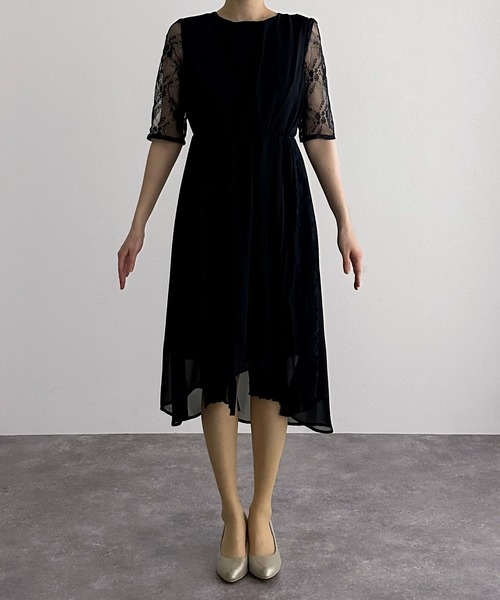 PourVous(プールヴー)の「ロング&七分袖フォーマルアシンメトリー大きいサイズ結婚式ワンピースドレスオケージョンドレスお呼ばれ 二次会 成人式 同窓会 謝恩会 20代 30代(ドレス・レディース・ブラック/グレイッシュベージュ/ネイビー/ブルーグレー/ピンク・L/M/S/XL/4L/3L)」の8枚目の写真