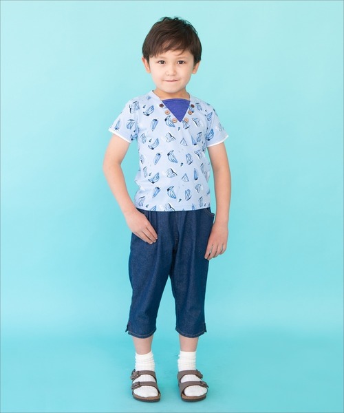 RAGMART（ラグマート）の「レイヤード風Tシャツ ボーダー ドット ヨット（Tシャツ/カットソー・キッズ・ブルー/ブラック×ホワイト/ドット・120cm/130cm/100cm/110cm）」の9枚目の写真