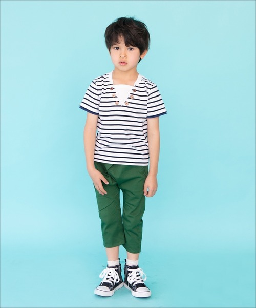 RAGMART（ラグマート）の「レイヤード風Tシャツ ボーダー ドット ヨット（Tシャツ/カットソー・キッズ・ブルー/ブラック×ホワイト/ドット・120cm/130cm/100cm/110cm）」の6枚目の写真