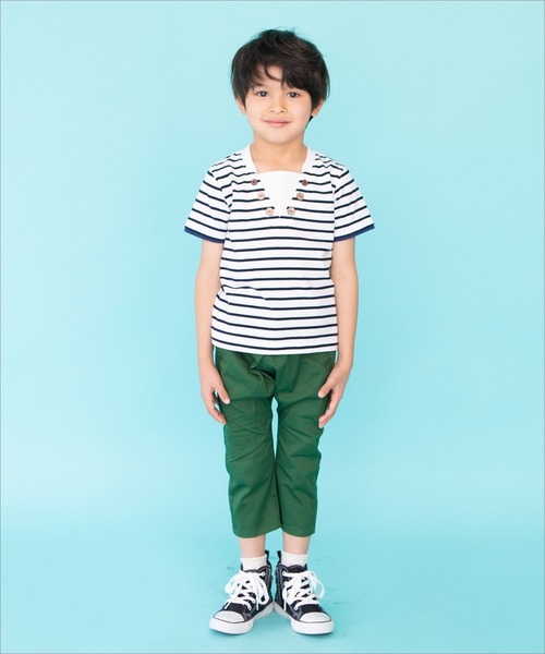 RAGMART（ラグマート）の「レイヤード風Tシャツ ボーダー ドット ヨット（Tシャツ/カットソー・キッズ・ブルー/ブラック×ホワイト/ドット・120cm/130cm/100cm/110cm）」の5枚目の写真