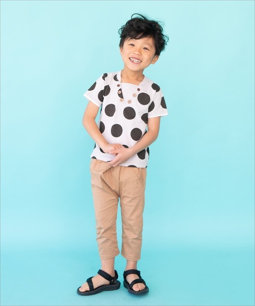 RAGMART（ラグマート）の「レイヤード風Tシャツ ボーダー ドット ヨット（Tシャツ/カットソー・キッズ・ブルー/ブラック×ホワイト/ドット・120cm/130cm/100cm/110cm）」の12枚目の写真