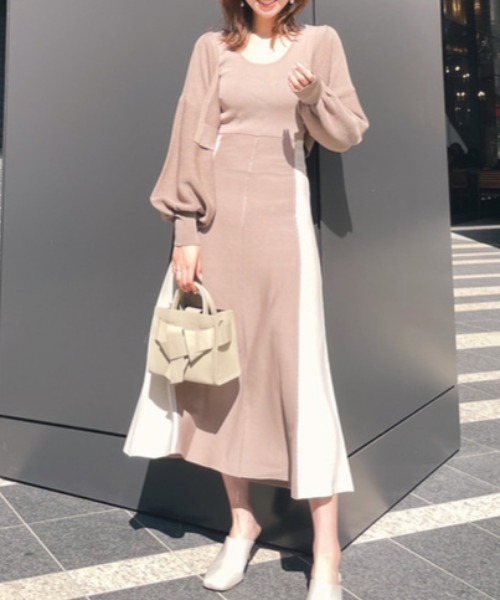 ワンピース ドレス ワンピース配色ニットワンピース ワンピース Rienda リエンダ のファッション