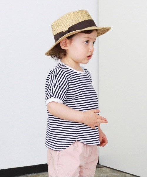 quoti use fith（クゥオティ　ユース　フィス）の「ミニバスクボーダー天竺 ヘムラウンド 半袖Tシャツ（Tシャツ/カットソー・キッズ・ネイビー/ブラウン/レッド/カーキ・90/100/110/120/80/130）」の4枚目の写真