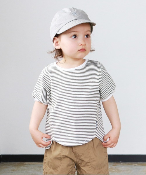 quoti use fith（クゥオティ　ユース　フィス）の「ミニバスクボーダー天竺 ヘムラウンド 半袖Tシャツ（Tシャツ/カットソー・キッズ・ネイビー/ブラウン/レッド/カーキ・90/100/110/120/80/130）」の3枚目の写真