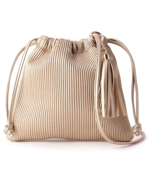 pink adobe（ピンクアドベ）の「◆巾着プリーツバッグ（ショルダーバッグ・レディース・アイボリー/ゴールド/ブラック/ライトグリーン/キャメル・00）」の5枚目の写真