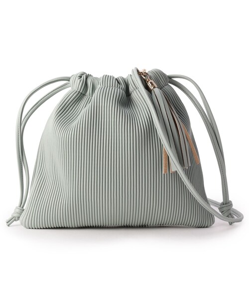 pink adobe（ピンクアドベ）の「◆巾着プリーツバッグ（ショルダーバッグ・レディース・アイボリー/ゴールド/ブラック/ライトグリーン/キャメル・00）」の4枚目の写真