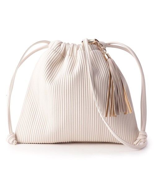 pink adobe（ピンクアドベ）の「◆巾着プリーツバッグ（ショルダーバッグ・レディース・アイボリー/ゴールド/ブラック/ライトグリーン/キャメル・00）」の2枚目の写真