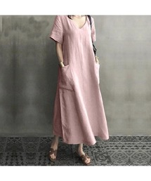 大人シルエット マキシ丈半袖ワンピース