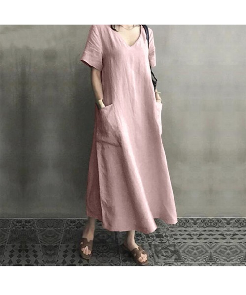 Ritzy(リッツィー)の「大人シルエット マキシ丈半袖ワンピース(ワンピース・レディース・ブラック/ベージュ/ピンク・M/L/XL)」の22枚目の写真