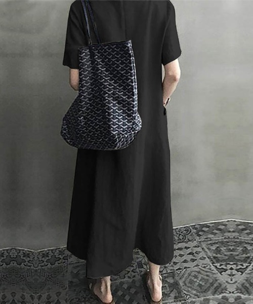 Ritzy(リッツィー)の「大人シルエット マキシ丈半袖ワンピース(ワンピース・レディース・ブラック/ベージュ/ピンク・M/L/XL)」の15枚目の写真