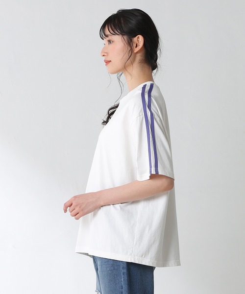 colza(コルザ)の「ライン入りTシャツ(Tシャツ/カットソー・レディース・ブラック/ホワイト×パープル/パープル/ホワイト/オレンジ・M/L/S)」の8枚目の写真