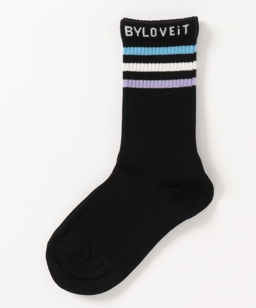 by LOVEiT（バイラビット）の「３ラインクルーソックス（ソックス/靴下・キッズ・オフホワイト/サックスブルー/ブラック・SMALL/X-LARGE/MEDIUM/LARGE）」の2枚目の写真