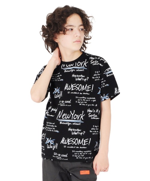 GLAZOS(グラソス)の「天竺・接触冷感ドロップショルダーロゴ総柄半袖Tシャツ(Tシャツ/カットソー・キッズ・ブラック/ライトグリーン/ホワイト・130cm/160cm/150cm/140cm/170cm)」の3枚目の写真