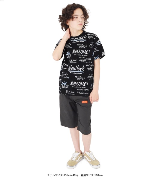 GLAZOS(グラソス)の「天竺・接触冷感ドロップショルダーロゴ総柄半袖Tシャツ(Tシャツ/カットソー・キッズ・ブラック/ライトグリーン/ホワイト・130cm/160cm/150cm/140cm/170cm)」の10枚目の写真